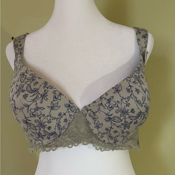 Lucky Brand Blue and Gray Floral Lace Underwire Bra Size 40C - Picture 1 of 7